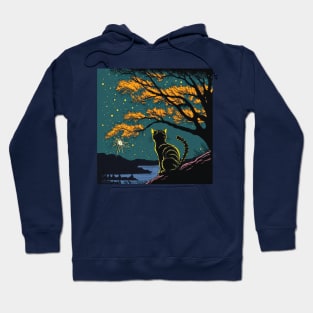 Tabby Cat Watching Fireworks over a Lake Hoodie